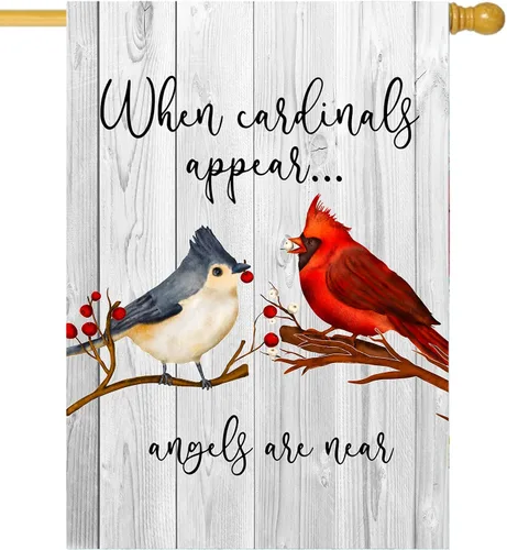 Vista 2 de Cardinals Appear - Bandera de jardín de 12 x 18 pulgadas, decoración de doble cara para el Día de los Caídos Cuando los Cardenales Aparecen Los