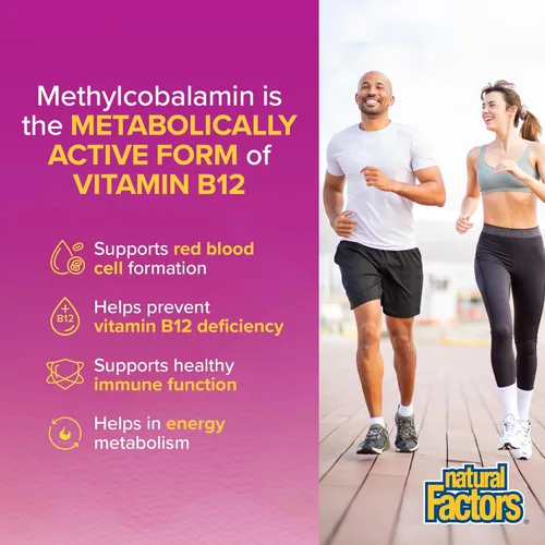 Vista 2 de Natural Factors Metilcobalamina 10,000 mcg - Suplemento de vitamina B12 en forma metabólicamente activa - Suplemento apoya la formación celular