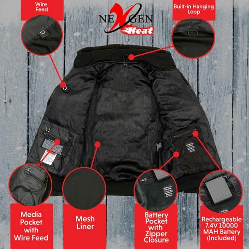 Vista 3 de Nexgen Heat LXM1713SET - Sudadera con capucha y cremallera frontal para hombre (batería recargable incluida)