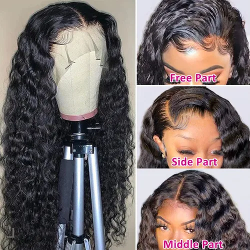 Vista 5 de 13x4 Pelucas de encaje frontal de cabello humano de ondas profundas con densidad del 250%, pelucas de encaje frontal rizadas profundamente