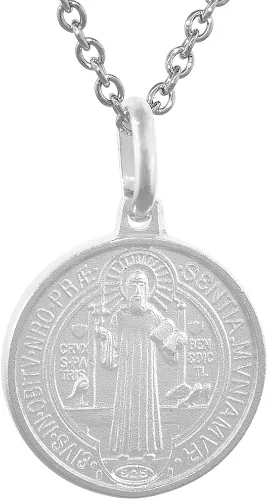 Vista 2 de Collar con medalla de San Benito de plata de ley de 0591in para mujeres y hombres 916 pulgadas redondo Italia 40 a 240in Plata esterlina Sin gemas