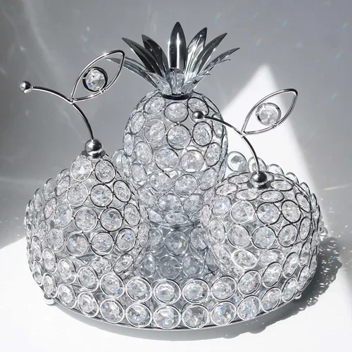 Vista 10 de Elegantes bandejas decorativas y juego de 4 piezas de frutas de cristal, soporte para velas de té de cristal, centros de mesa de boda