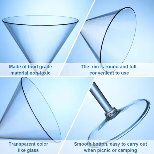 Vista 3 de Paquete de 8 vasos acrílicos de Martini a granel de 9.5 onzas, grandes, reutilizables, transparentes, vasos de cóctel irrompibles, vasos de plástico