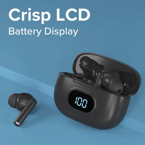 Vista 3 de Coby Auriculares inalámbricos con estuche de carga de lectura de batería LCD, mini auriculares intrauditivos Bluetooth con micrófono integrado, Negro