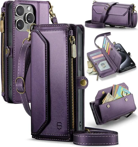Vista 23 de Strapurs - Funda magnética desmontable para iPhone 15, color negro Compatible with Magsafe, Crossbody Wrist Strap, RFID Blocking 9-Card Holder