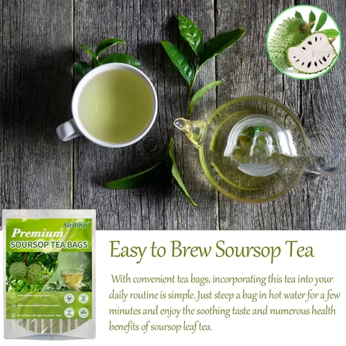 Vista 4 de Bolsas de té de hoja de graviola de guanábana premium, té de guanábana, hojas de guanábana, 100% natural y puro, hecho a mano, aumenta la inmunidad