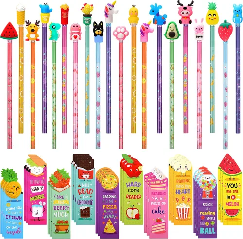 Vista 7 de Teling Juego de 80 marcadores y lápices perfumados con bonitos adornos para lápices, divertidos lápices con temática de comida de frutas, marcadores