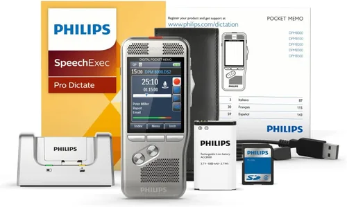 Vista 2 de Philips Memo digital profesional de bolsillo DPM-8000 con software Cradle y Speechexec Pro