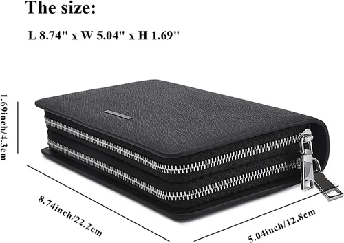 Vista 4 de Bolso de mano para hombre, de piel auténtica, cartera larga, tarjetero