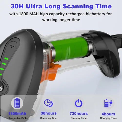 Vista 6 de Escáner de código de barras Bluetooth versátil 3 en 1 (2.4 GHz Bluetooth6.0 inalámbrico+USB 2.0 con cable) Lector de código de barras láser symcode