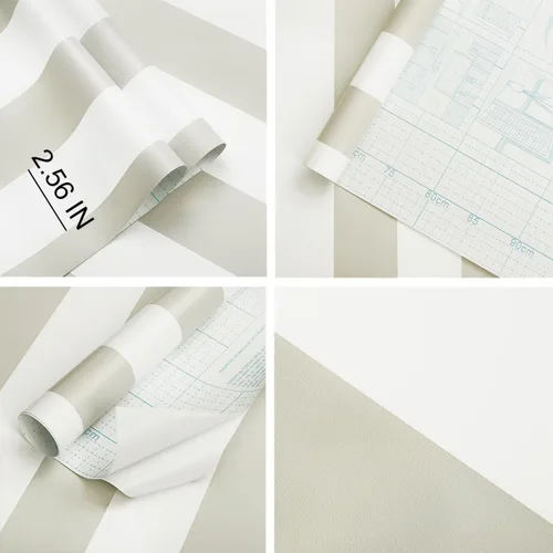 Vista 5 de Guvana Papel tapiz marrón y blanco de 17.7 x 118 pulgadas, papel tapiz a rayas para despegar y pegar, moderno papel de contacto extraíble