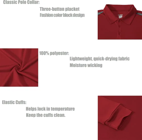 Vista 3 de Cool Dri Fit - Camisa de golf deportiva para hombre, absorbe la humedad, rendimiento activo, polo, de manga corta, bloque lateral grande y alto