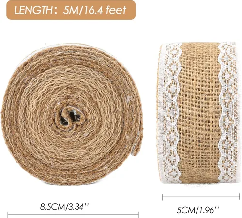 Vista 3 de jijAcraft Rollo de cinta de arpillera de yute natural, 2 pulgadas x 5.5 yardas, cinta de arpillera de encaje blanco rústico para manualidades, Cinta