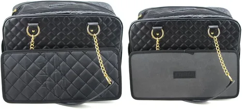 Vista 8 de B-JOY Nuevo bolso de perro para perro, bolso de mano para mascotas, con asas de doble cadena, color negro