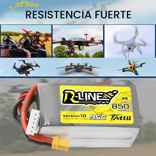 Vista 5 de Tattu Batería Lipo R-Line de 850mAh 4s 95C 14.8V con enchufe XT30