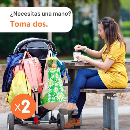 Vista 2 de Stroller Hooks for Bags - Non-Slip, One-Hand Use These universal stroller clips open one-handed, resist slipping, and each carabiner hook holds 11