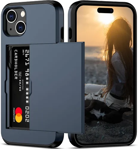 Vista 8 de Nvollnoe Compatible con iPhone 15 Funda con ranura para tarjetas, resistente, protectora de doble capa, a prueba de golpes, ranura oculta