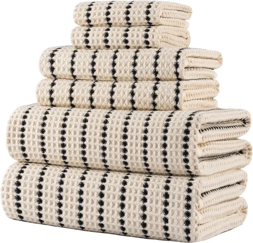 Vista 14 de POLYTE Juego de toallas de baño de gran tamaño de microfibra de secado rápido de 430 GSM, sin pelusas, 6 piezas (tejido de gofre)