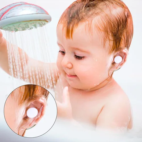 Vista 6 de 120 unidades de parches de oído impermeables desechables, cubiertas de oído para bebés para natación, protectores de oído para la ducha, con algodón