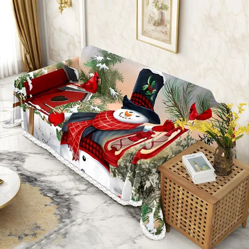Vista 2 de Funda de sofá con estampado de muñeco de nieve de Navidad, fundas de sofá para sillón, funda resistente a las manchas, protector universal de muebles