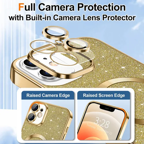 Vista 65 de Hython para iPhone 15 Plus Funda con chispas brillantes, Fundas transparentes magnéticas con protector de lente de cámara [Compatible con MagSafe]