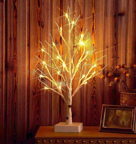 Vista 9 de Hairui Árbol espeluznante de mesa iluminado con purpurina negra con luces naranjas, 24 LED de 18 pulgadas, para decoración de bruja de Halloween