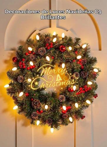 Vista 6 de Brightown C9 luces LED de Navidad para exterior, 30.5 m 100 luces blancas cálidas enlazables C9 para árbol de Navidad, terraza, tejado, jardín