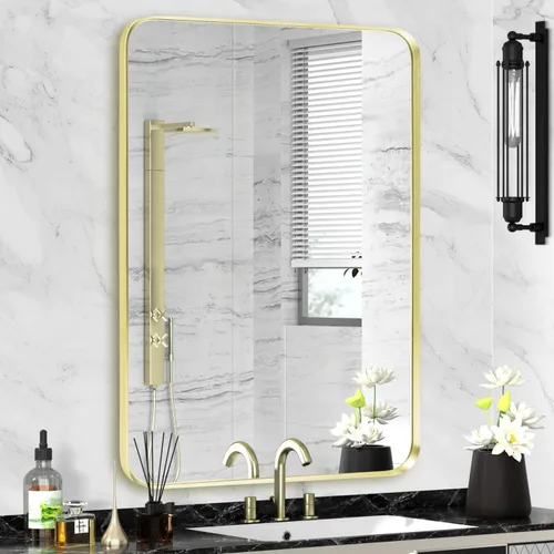 Vista 30 de Espejo arqueado negro de 16" x 20", espejo de pared para baño con arco, espejo de tocador de baño con marco de metal y parte superior arqueada