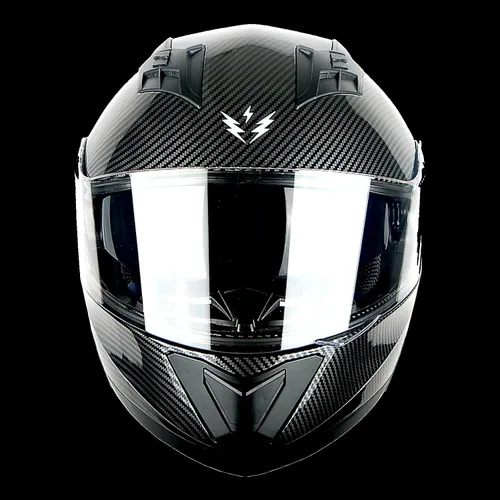 Vista 7 de 1Storm Nuevo Casco Modular de Motocicleta con Visera Dual Cara Completa y Luz Trasera LED Recargable: Modular901 Fibra de Carbon Negro