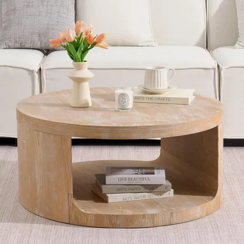 Vista 10 de Mesa de centro redonda negra con almacenamiento, mesa de sala de estar Negro