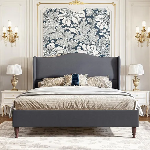 Vista 14 de koorlian Marco de Cama Tamaño Completo Cama Plataforma Tapizada con Cabecera Alta de 51" Wingback, Tela Suave, Estilo Retro Simple Cama Plataforma