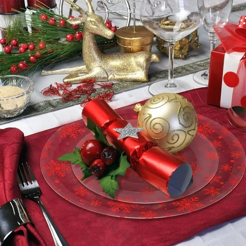Vista 3 de 60 platos de plástico de Navidad, platos desechables de Navidad a granel, platos transparentes, platos redondos de postre para suministros de fiesta