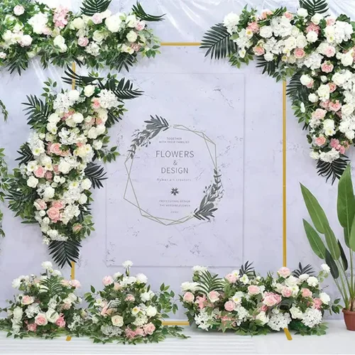 Vista 7 de Soporte de fondo de arco de boda dorado, globo cuadrado de 6.6 x 3.3 pies y marco de metal de flores para ceremonia, aniversario, fiesta, decoración