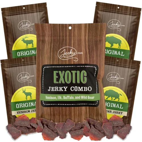 Vista 9 de Jerky 's Classic Exotic Jerky - Paquete variado de cecina con 4 tipos de cecina - Buffalo, jabalí, carne seca de venado y cecina de alce