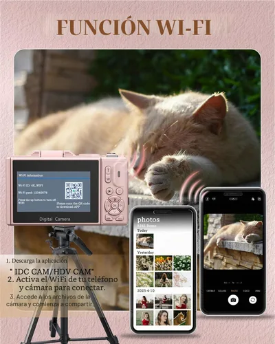 Vista 4 de Cámara digital 4K para principiantes y adolescentes, cámara compacta de vlogging con pantalla abatible de 180°, enfoque automático, fácil de usar