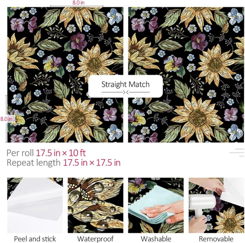 Vista 7 de ReWallpaper Papel tapiz floral para despegar y pegar, estilo vintage, papel de pared prepegado para gabinetes, papel tapiz extraíble de flores