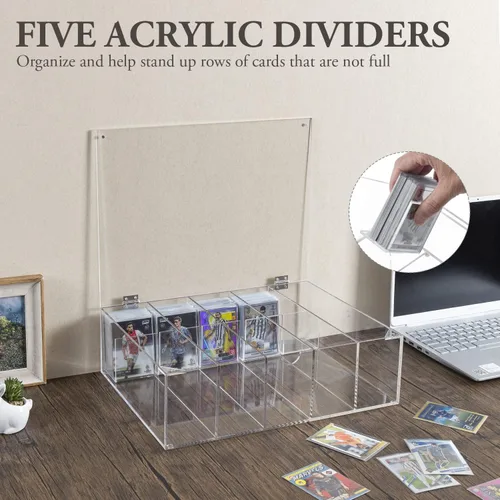 Vista 5 de MyGift Caja de almacenamiento de tarjetas coleccionables de 5 compartimentos, funda protectora de acrílico transparente de alta calidad