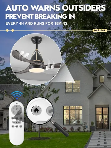 Vista 3 de Ventilador de techo de 52 pulgadas de madera gris sólida con luces, 3 aspas, ventilador de techo estilo granja, ventiladores negros para exteriores