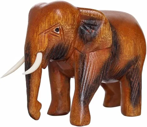 Vista 5 de Estatua de elefante de madera tailandesa tallada a mano de 4 pulgadas, escultura, arte decorativo, rústico, decoración para el hogar, decoración