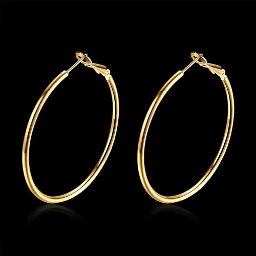 Vista 3 de Aretes de aro de oro, aretes redondos chapados en oro de 18 quilates para mujer