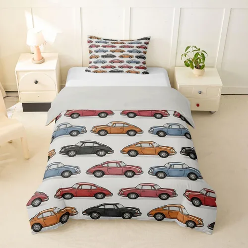Vista 29 de Feelyou Race Car Duvet Cover Twin Size Boys Girls Speed Sports Car Bedding Set Breathable Soft Racing Comforter Cover 2Pcs Black White Checked Azure