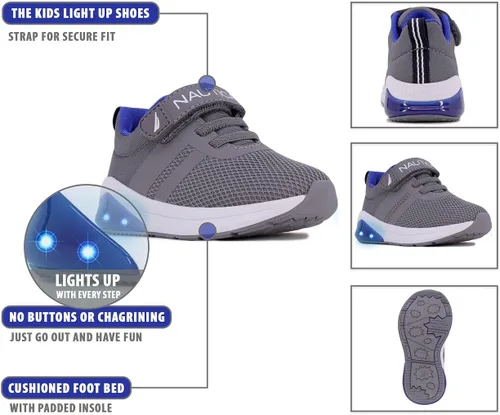 Vista 2 de Nautica Tenis deportivos para correr con luz intermitente para niños y niñas, modernos y divertidos para niños y niñas, disponibles en tallas
