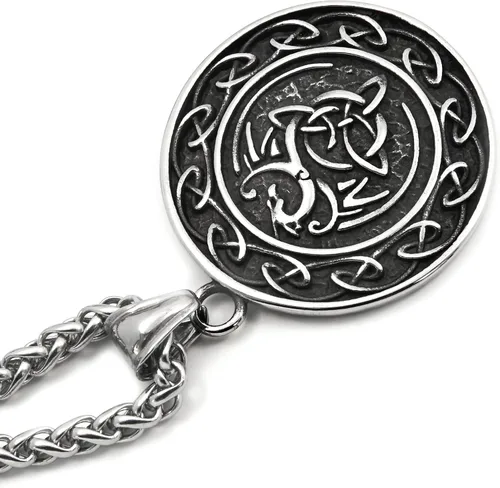 Vista 4 de Collar con colgante de triquetra de acero inoxidable, diseño de dragón con nudo celta
