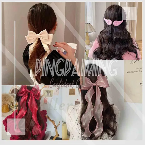 Vista 6 de Clip para el cabello con lazo de seda largo vintage, pasador, cinta de malla, clip para la cabeza, accesorios para el cabello para mujer