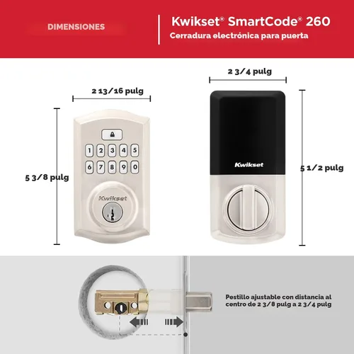 Vista 9 de Kwikset SmartCode 260 Cerradura Electrónica de Entrada sin Llave con Teclado y Pestillo de Seguridad, con Auto-Bloqueo, Códigos de Usuario Níquel