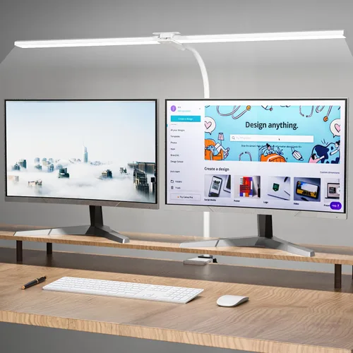 Vista 8 de Hensam Lámpara de escritorio LED con abrazadera, luz de escritorio de doble cabezal para oficina en casa, luz de escritorio regulable, lámpara