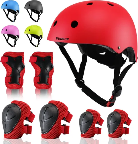 Vista 11 de Conjunto de casco de bicicleta para niños, casco ajustable para niños pequeños de 2 a 8 años con rodilleras, coderas y muñequeras Casco
