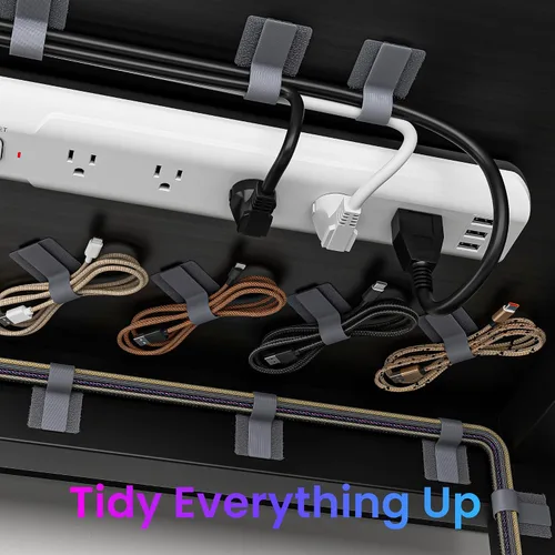Vista 3 de LX IntMfr. Sujetacables de gancho y bucle, correas de cable autoadhesivas de gancho y bucle, organizador de cables con parte trasera adhesiva, clip