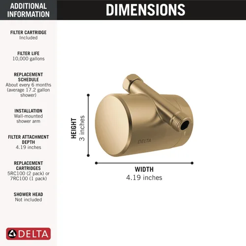 Vista 7 de Accesorio de Filtro de Ducha Estándar Delta Faucet Clarifi con Filtro, Filtro de Agua de Ducha, Filtro de Cabezal de Ducha, Bronce Champán 7SF100-CZ