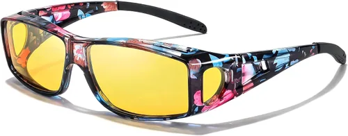 Vista 8 de LVIOE Wrap Around Night-Vision Glasses, Fit Over Prescription Glasses with Polarized Yellow Lens Night-Driving Glasses A01 Marco gris/lente amarilla